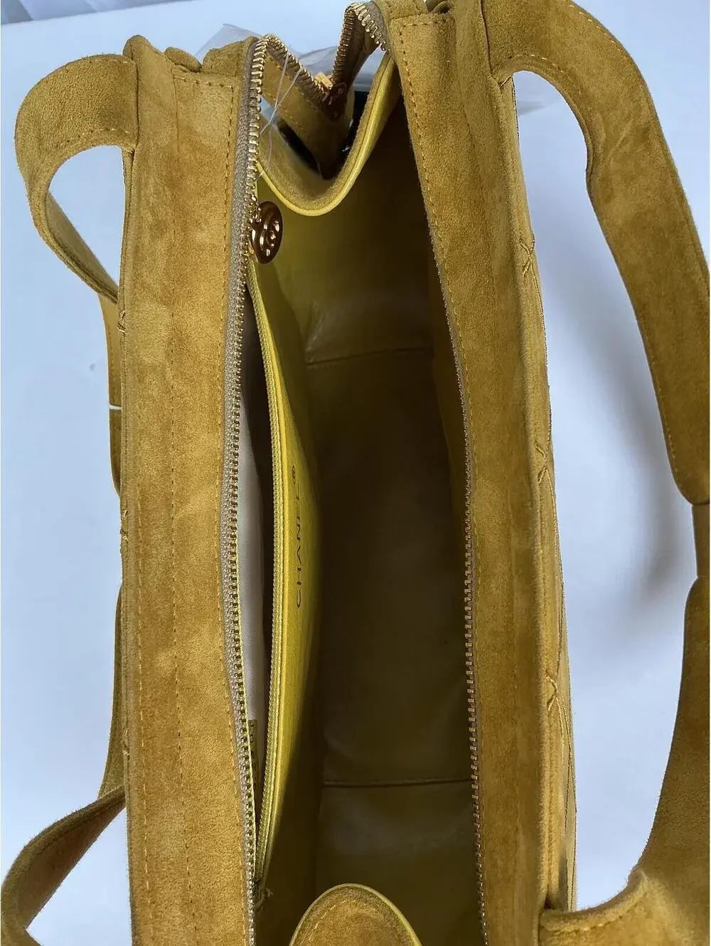 Chanel Mustard Yellow Quilted Suede Shoulder Bag Hobo Style 1999